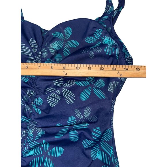 One-Piece Maxine Swimsuit With Ruched Front & Tropical Print Blue & Teal Womens - Picture 10 of 10